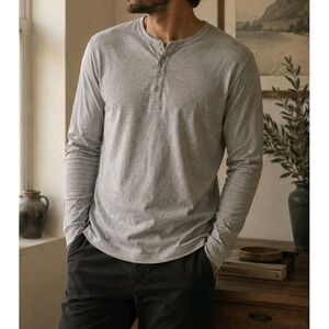 Buck Mason Gray Heathered Tri-Blend Long Sleeve Henley Shirt Sz XXL